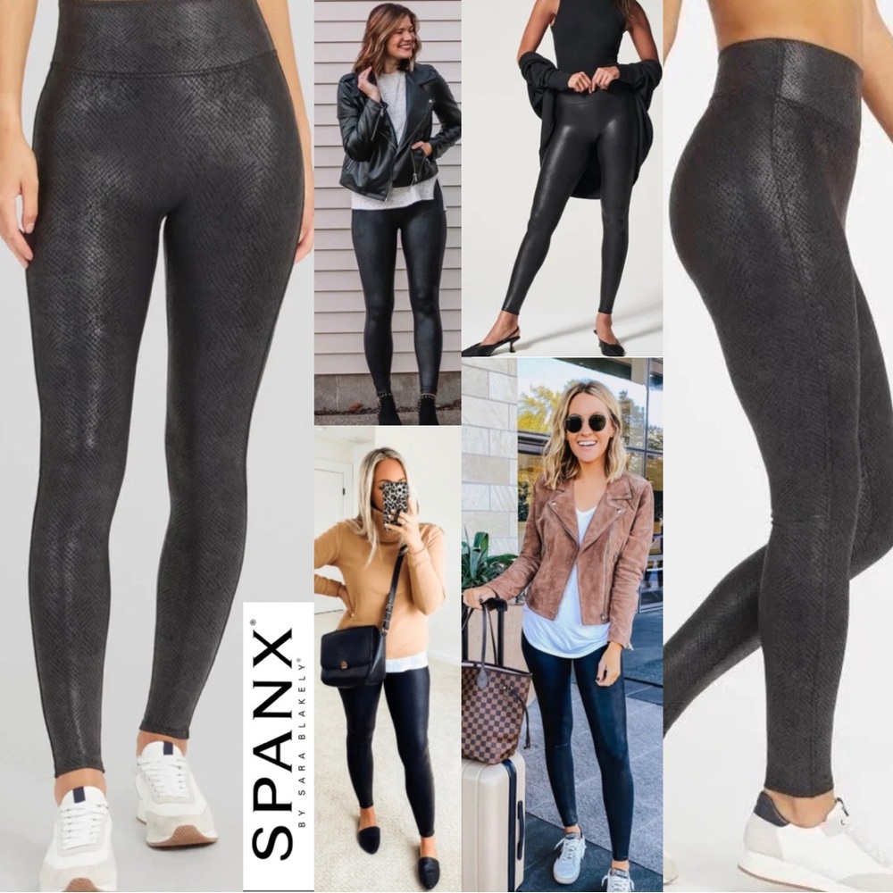 SPANX Faux Leather Croc Leggings Gunmetal Grey S NWOT